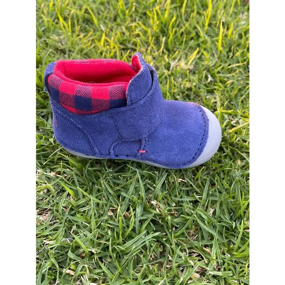 Stride Rite SM Oakley Blue & Red Suede Infant Boots Size 3 Months NWOT